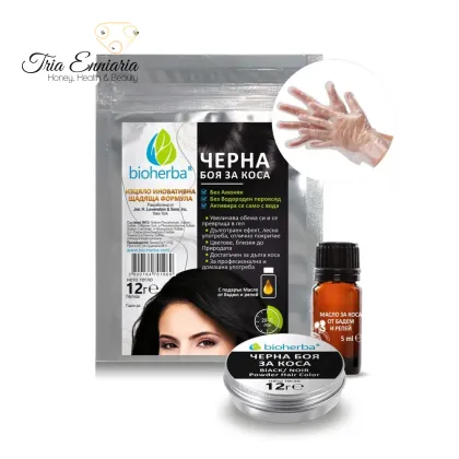 Tintura per capelli neri con olio di mandorle e bardana, 12 g, Bioherba