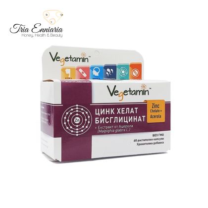 Bisglicinat De Chelat De Zinc Cu Extract De Acerola, 60 De Capsule Vegetale, Vegetamin