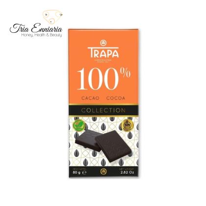 Chocolate Negro 100% Cacao, 80 g, Trapa