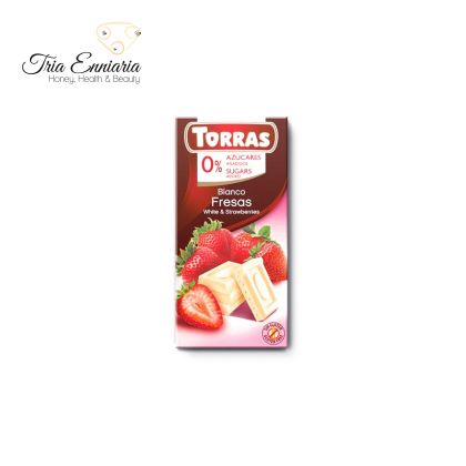 Chocolat Blanc Aux Fraises Sans Sucre, 75 g, Torras