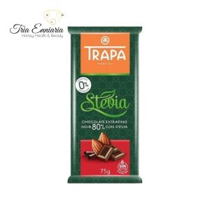 Dunkle Schokolade 80% mit Stevia und Maltitol, Trapa, 75 g.