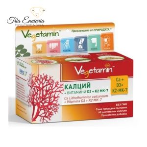 Calcium + Vitamine D3 + K2 MK-7, Vegetamin, 60 Kapseln