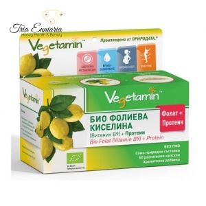 BIO Acid folic (Vitamina B9) + proteine, Vegetamina, 60 capsule