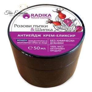 Cremă naturală anti-îmbătrânire de noapte cu muguri de trandafir și măceșe, 50 ml, Radika